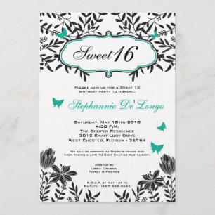 Invitation 5x7 Turquoise Butterfly Sweet 16 Anniversaire Invi