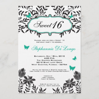 Invitation 5x7 Turquoise Butterfly Sweet 16 Anniversaire Invi