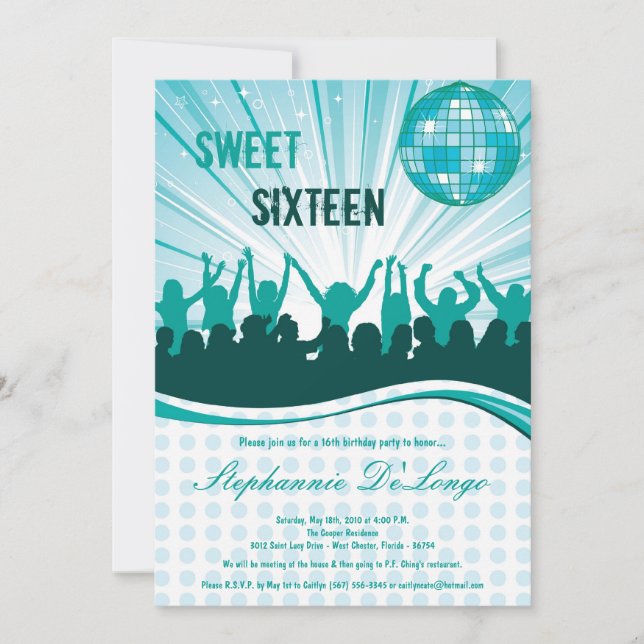 Invitation 5x7 Turquoise Dance Party 16e anniversaire Invitat (Devant)