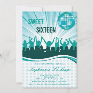 Invitation 5x7 Turquoise Dance Party 16e anniversaire Invitat