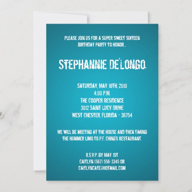 Invitation 5x7 Turquoise DJ Spin Tourne-disque 16 Anniversair (Devant)