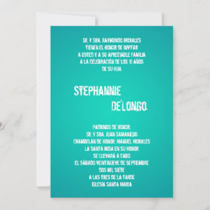Invitation 5x7 Turquoise DJ Spin Tourne-disque Quinceanera In