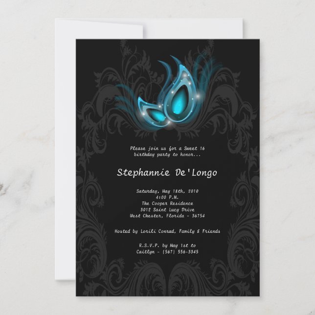 Invitation 5x7 Turquoise Masquerade Sweet 16 Anniversaire Inv (Devant)