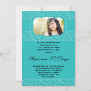 Invitation 5x7 Turquoise Zebra Imprimante Patter Quinceanera 