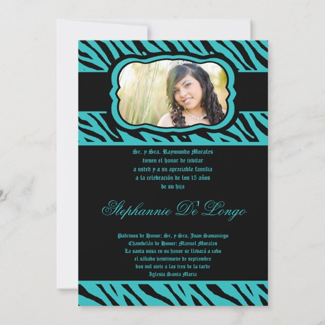 Invitation 5x7 Turquoise Zebra Imprimer Quinceanera Invitatio (Devant)