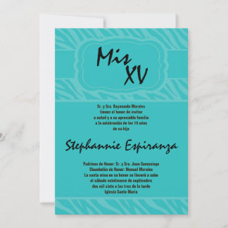 Invitation 5x7 Turquoise Zèbre Imprimer Quinceanera 15 Invita