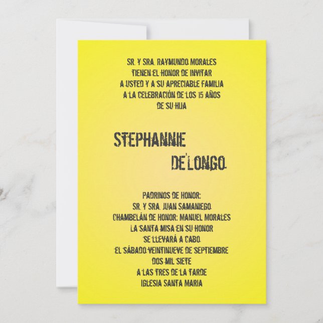 Invitation 5x7 Yello DJ Spin Tourne-disque Quinceanera Invita (Devant)