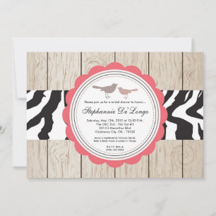 Invitation 5x7 Zebra Bird Couple nuptiale de douche Invitatio