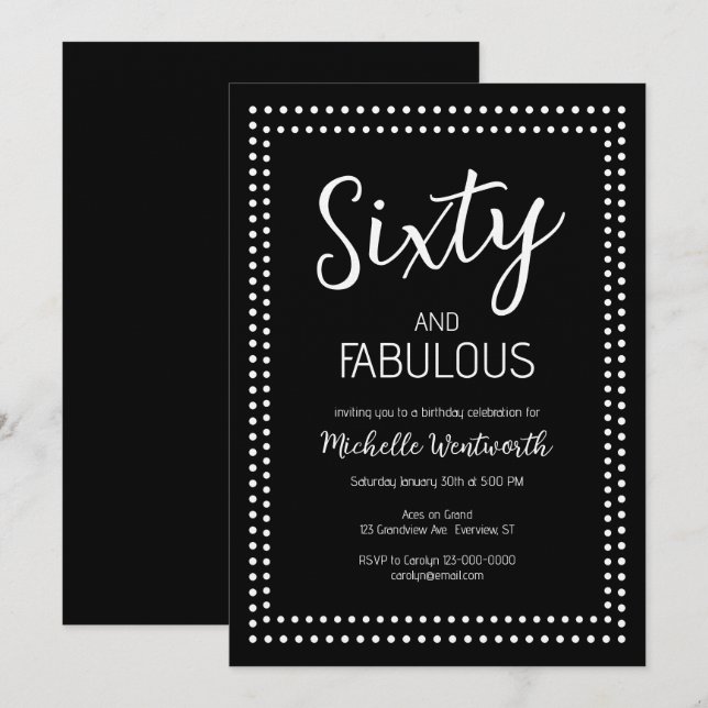 Invitation 60 and Fabulous Sixtieth Birthday Party (Devant / Derrière)