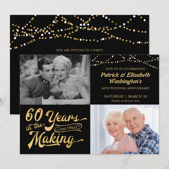 Invitation 60 ANS À L'Anniversaire D'Alors Et Maintenant (Devant / Derrière)