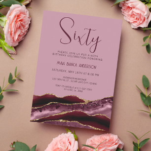 Invitation 60 ans Bourgogne Rouge Agate Or