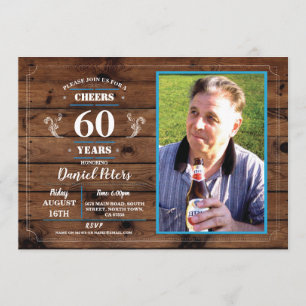 Invitation 60 ans d'anniversaire de Wood Rustic Photo