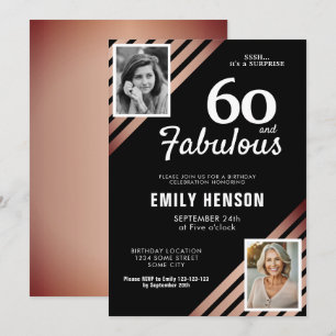 Invitation 60 ans et Fabuleux Rose Dorée 2 Photo Anniversaire