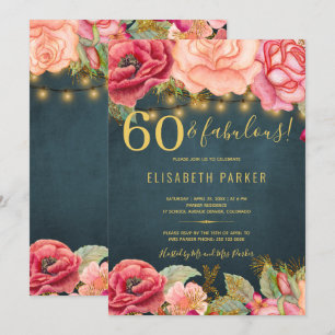 Invitation 60 ans et merveilleuses fleurs élégantes fête d'an