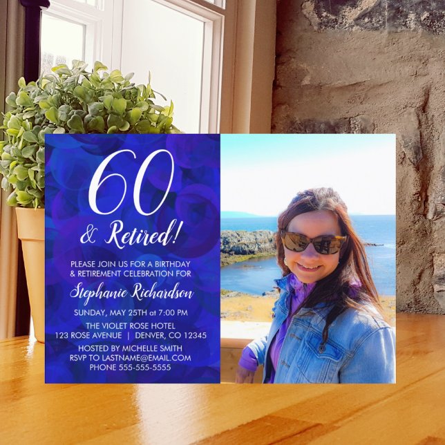 Invitation 60 ans et Photo Bleue de Retraite Anniversaire Ret (Créateur téléchargé)
