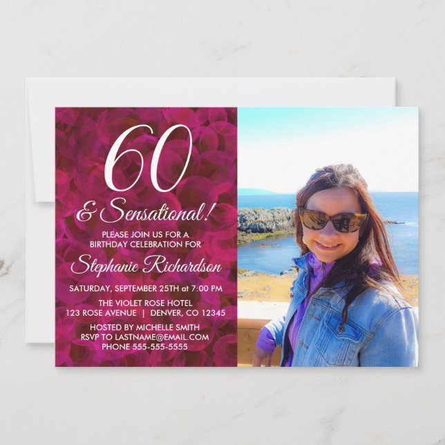 Invitation 60 ans et photo Sensational Red Rose (Devant)