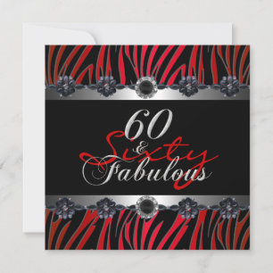 Invitation 60 ans & Fabuleux Anniversaire Fête Zèbre Argent R