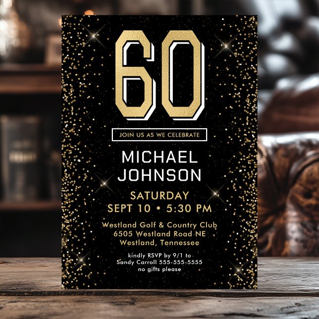 Invitation 60 ans noir moderne  (Créateur téléchargé)