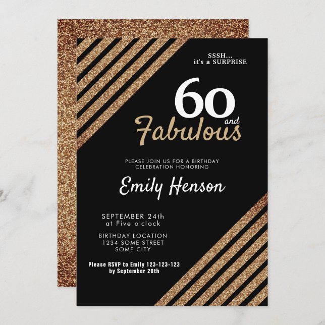 Invitation 60 et fabuleux Elegant Gold Parties scintillant 60 (Devant / Derrière)