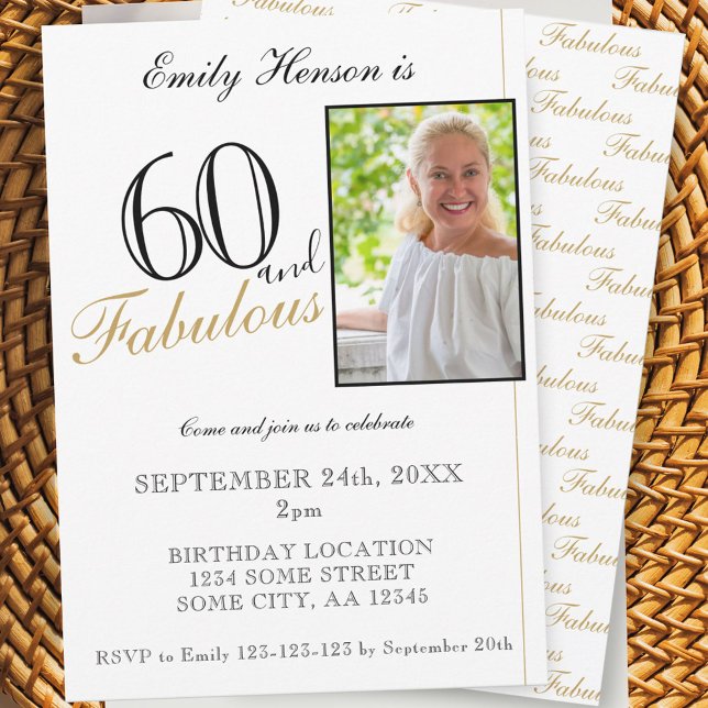 Invitation 60 et fabuleux Elegant Script Photo Anniversaire (Créateur téléchargé)