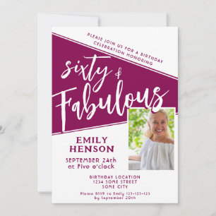 Invitation 60 et fabuleux Script Magenta Photo 60e anniversai