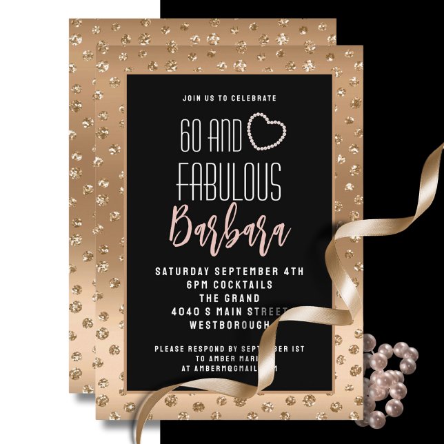 Invitation 60 et Fabulous Gold Black Blush rose Anniversaire (Créateur téléchargé)