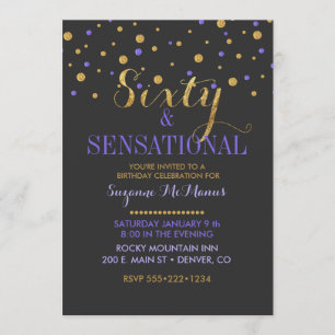Invitation 60 et points de confetti mauve et or sensationnels