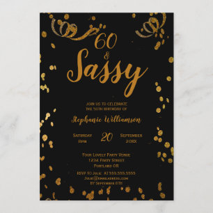 Invitation 60 et Sassy 60e anniversaire Noir Or Faux