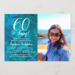 Invitation 60 et Sassy Abstrait Ocean Blue Photo Anniversaire