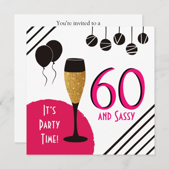 Invitation 60 et Sassy Anniversaire Champagne Flute (Devant / Derrière)
