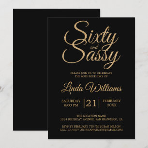 Invitation 60 et Sassy Black Gold 60e fête d'anniversaire