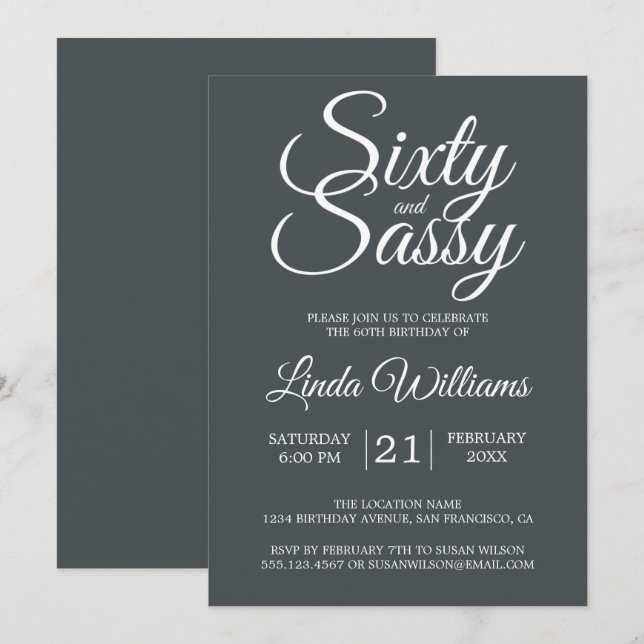 Invitation 60 et Sassy Black White Chic 60e fête d'anniversai (Devant / Derrière)