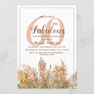 Invitation 60 Fabuleuses herbes de Pampas à Anniversaire Blan