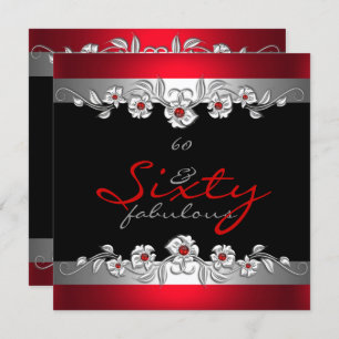 Invitation 60 Fabuleux 60e anniversaire de fête Argent Rouge 