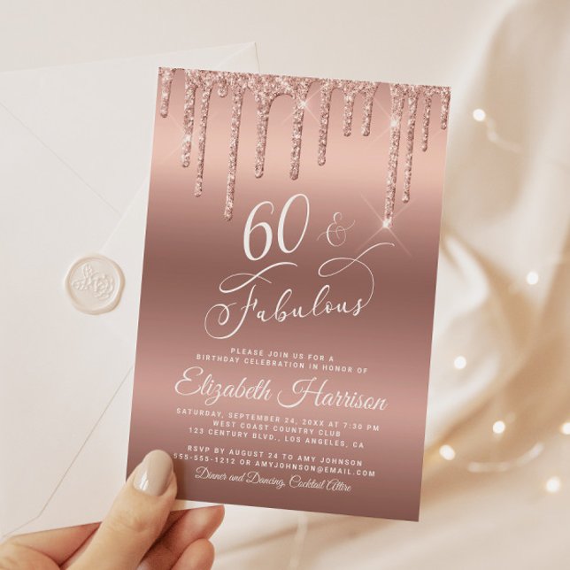 Invitation 60 Fabuleux Rose Parties scintillant or fête d'ann (60 & Fabulous: Toast to a Life Well Celebrated!)