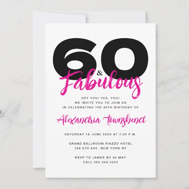 Invitation 60 & Fabulous Bold Girly 60th Birthday (Devant)