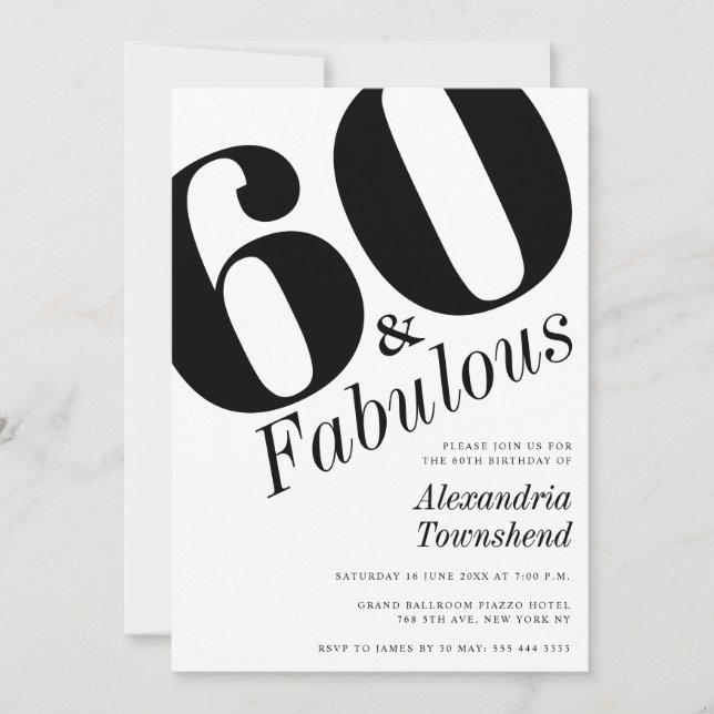 Invitation 60 & Fabulous Bold Number 60th Birthday (Devant)