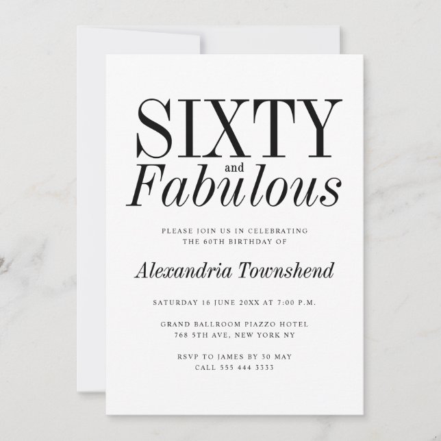 Invitation 60 & Fabulous Elegant Typography 60th Birthday (Devant)