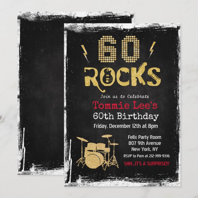 Invitation 60 Rocks Rockstar Guitar 60e anniversaire Invitati (Devant / Derrière)