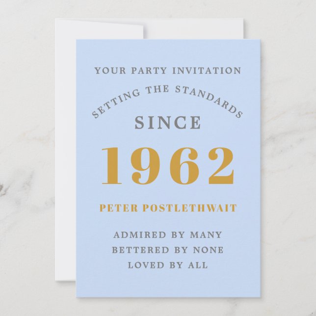 Invitation 60e anniversaire 1962 Blue Gold Elegant Chic (Devant)