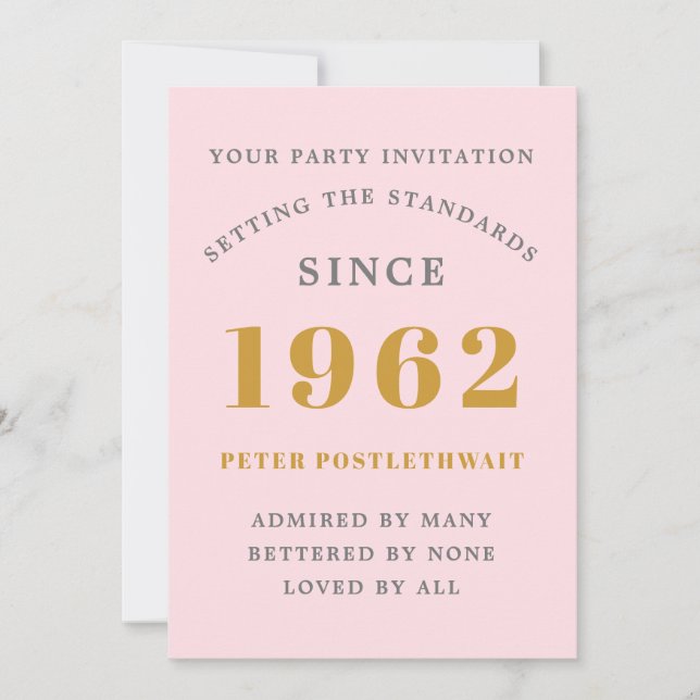 Invitation 60e anniversaire 1962 Pink Gold Elegant Chic (Devant)