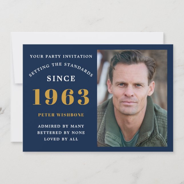 Invitation 60e anniversaire 1963 Nom Photo Blue Gold (Devant)