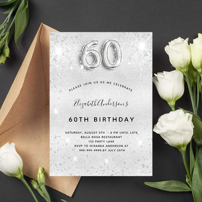 Invitation 60e anniversaire argent élégant glamour (Créateur téléchargé)
