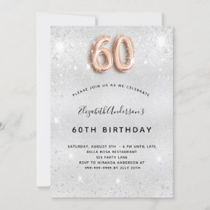 Invitation 60e anniversaire argent métal rose or parties scin