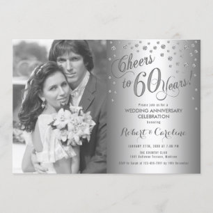 Invitation 60e anniversaire avec photo - Argent diamant