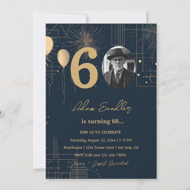 Invitation 60e anniversaire ballons et feux d'artifice (Devant)