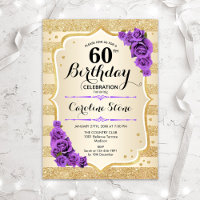 60e anniversaire - Bandes dorées Roses violettes
