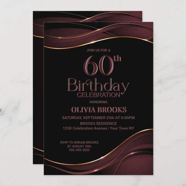 Invitation 60e anniversaire Black Dusty Pink Party (Devant / Derrière)