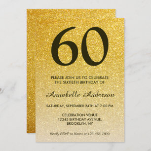 Invitation 60e anniversaire Black Gold Parties scintillant Sp