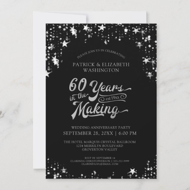 Invitation 60e anniversaire Black & Gold Stars 40 ans (Devant)